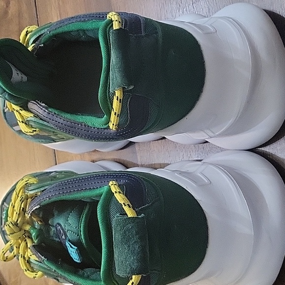 Versace Green Suede and Check Canvas Chain Reaction Sneakers Size 45 - Picture 2 of 4